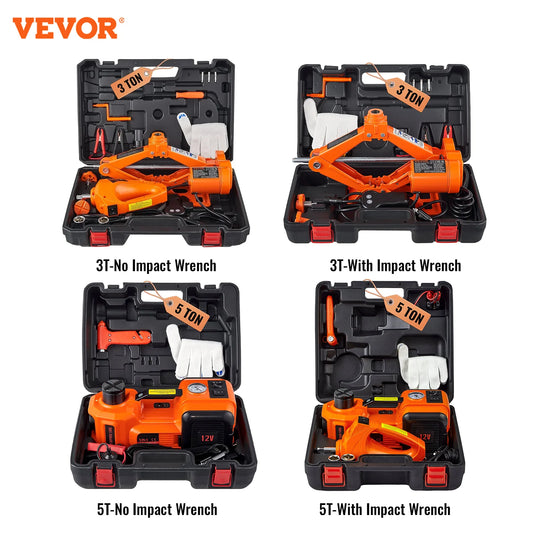TidyRide-VEVOR Electric Car Jack Floor Jack 3/5Ton Lifting Set DC 12V Car Scissors Jack With Impact Wrench  Auto Repair Tool Service Kit